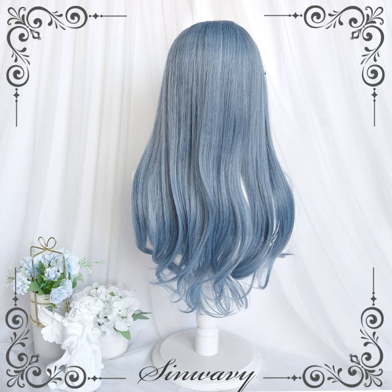 Blue long curly wig with air fringe - view 3
