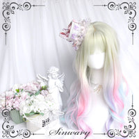 Sinwavy - Aurora Rainbow - long curly pastel pink-blue-purple wig - Aurora rainbow