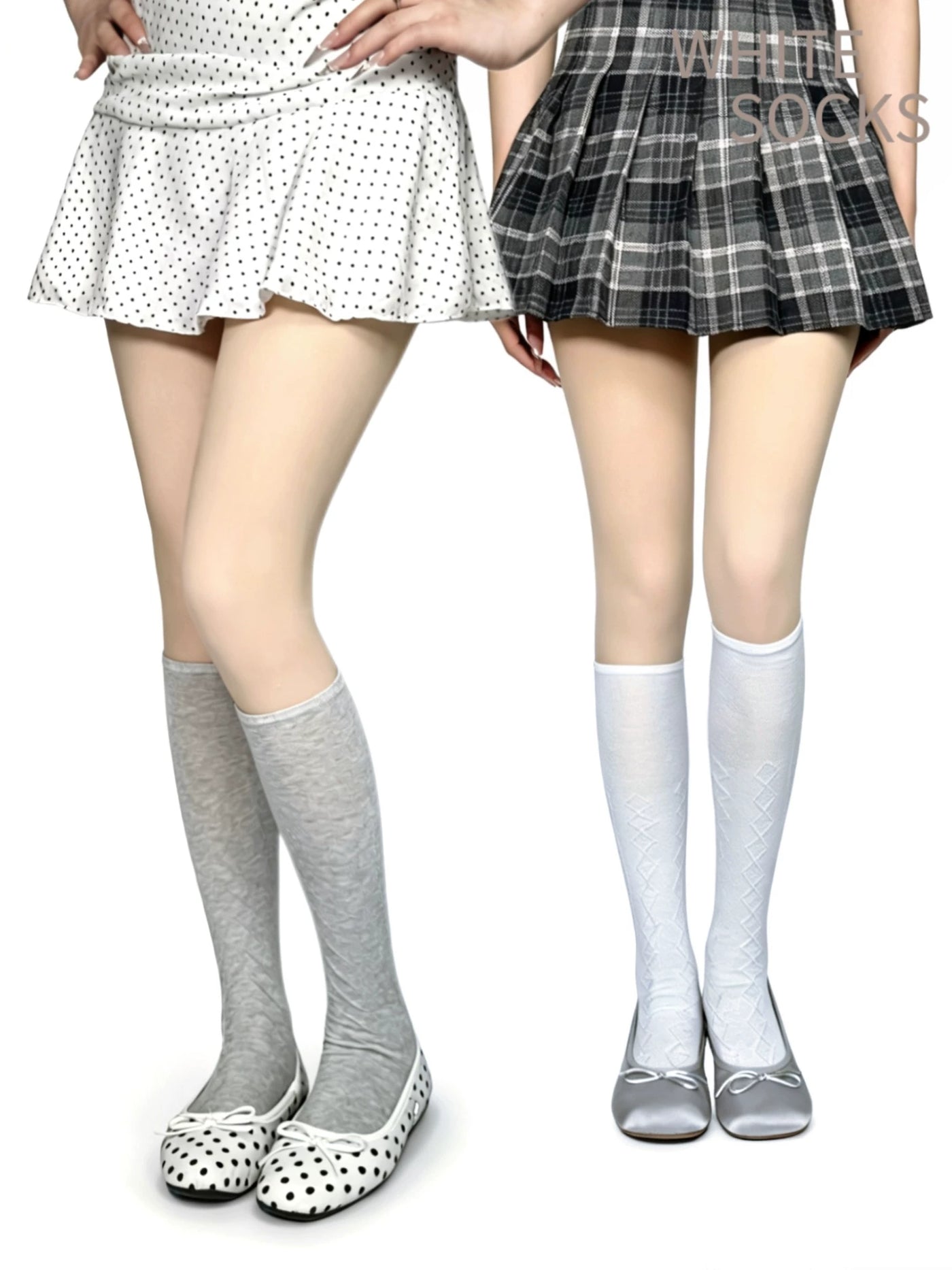White Socks - Diamond-Knit Slouch - Solid-Colour Mid-Calf Socks with a Slouched Shaft