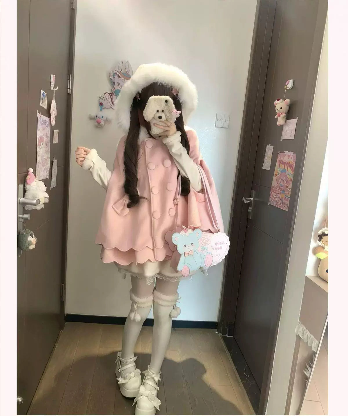 Sweetheart Dream Machine - Scalloped Plush Cape - Coat with Batwing Sleeves and Scalloped Hem