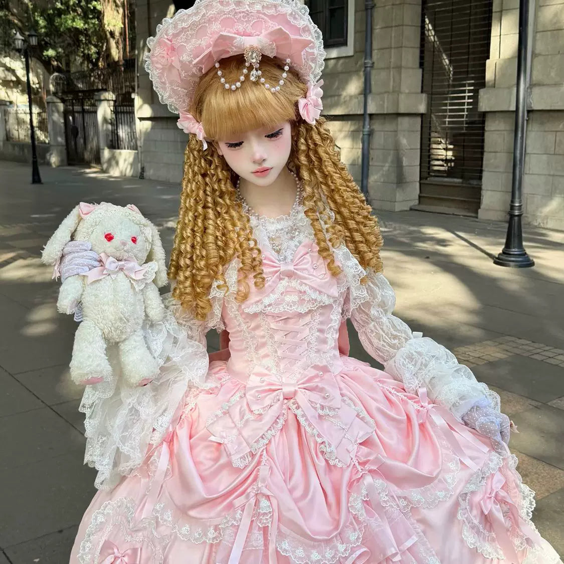 Lady Han Bridal Sweet JSK dress from Lolita Fetch featuring elegant curtain poem design and intricate lace details.