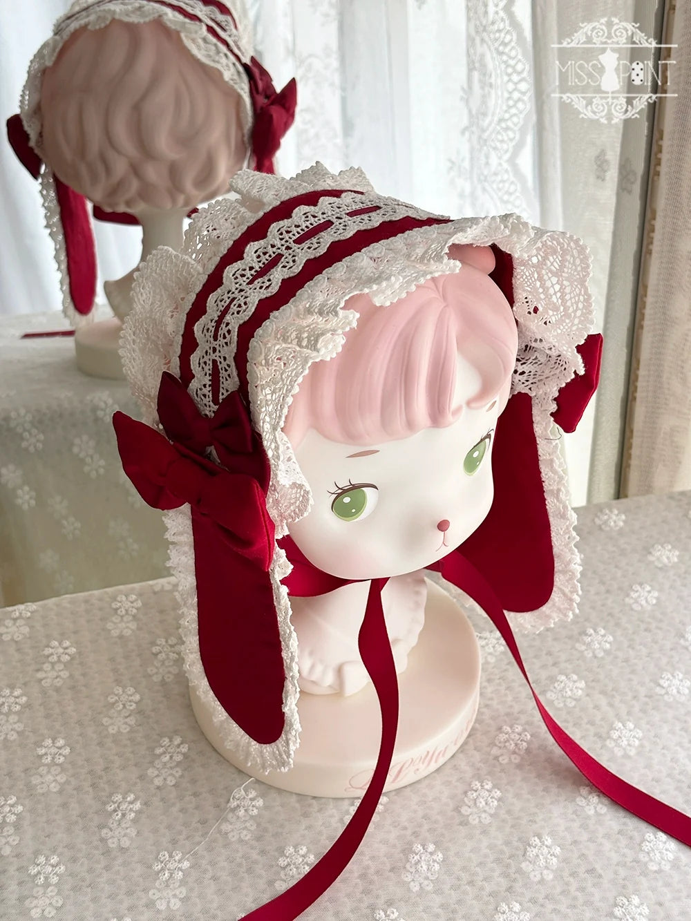 Vintage Petal Rabbit - Old School Lolita Headdress Suit With Bunny Ear A red bunny ear hairband only