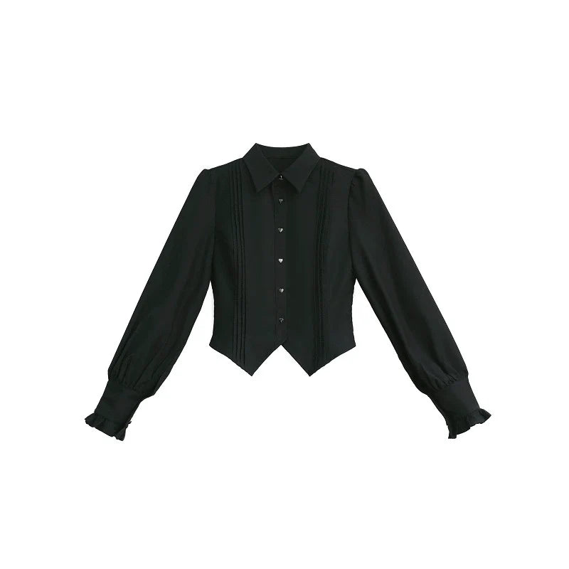 Black Lolita blouse and red plaid bow tie shown as separate pieces