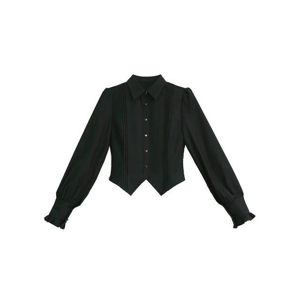 Black Lolita blouse and red plaid bow tie shown as separate pieces