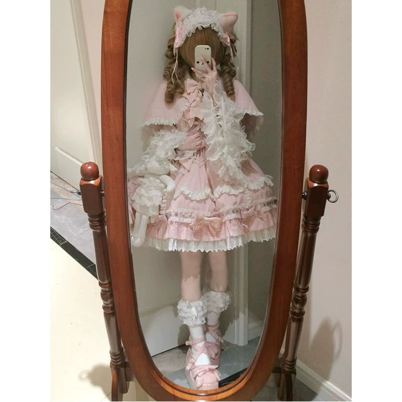 Creamy - Pink Doll Princess - Pink JSK Dress with Ruffled Cape