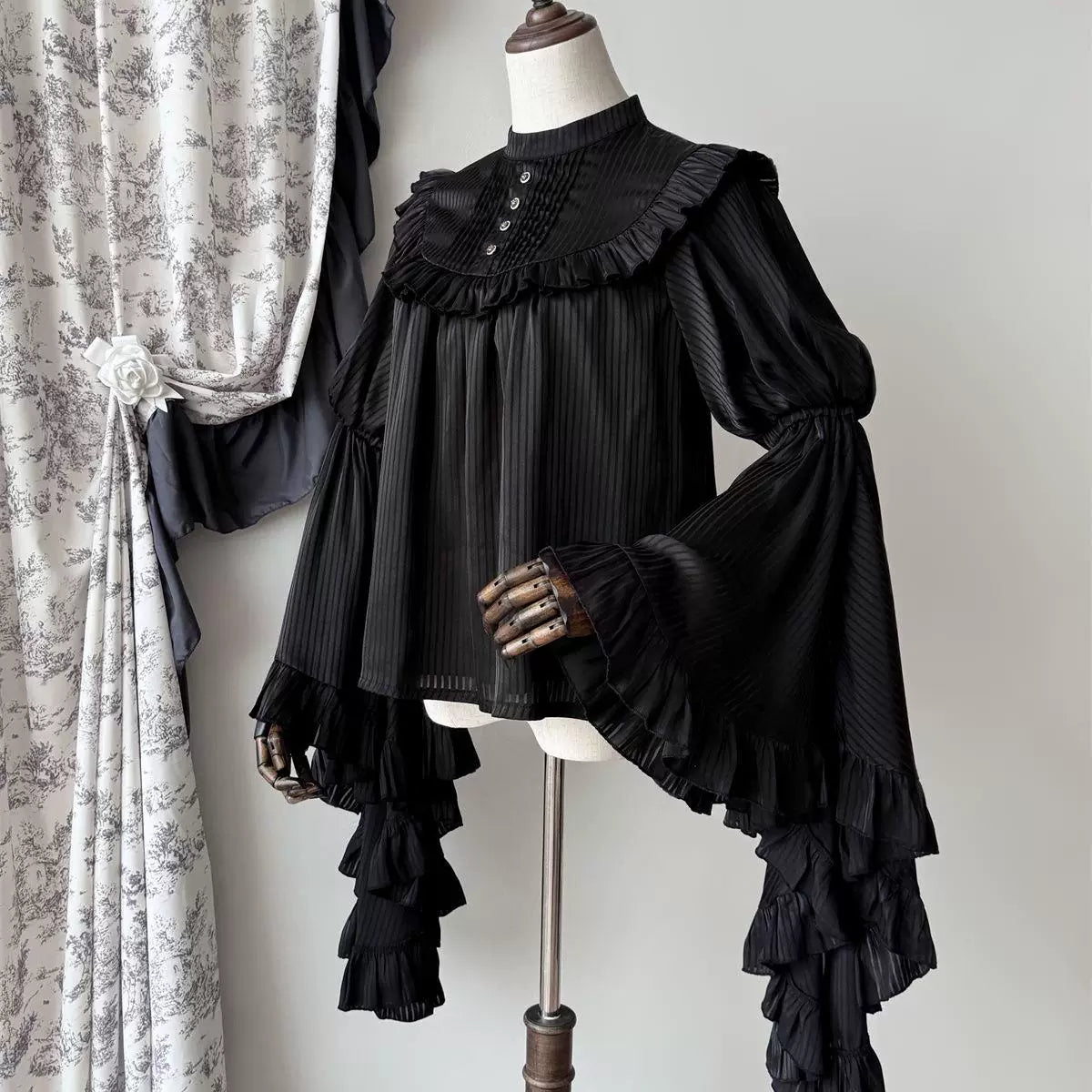 Sweetheart Dream Machine - Sleepwalking - Pleated Ruffle Blouse with Long Flared Sleeves