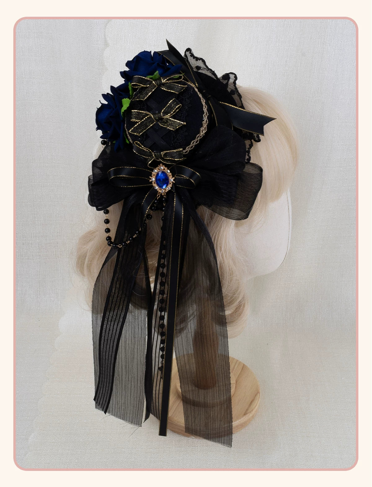 Stardust Rose - Dark Gothic - Black-and-Gold Mini Hat Hair Accessory with Layered Bows