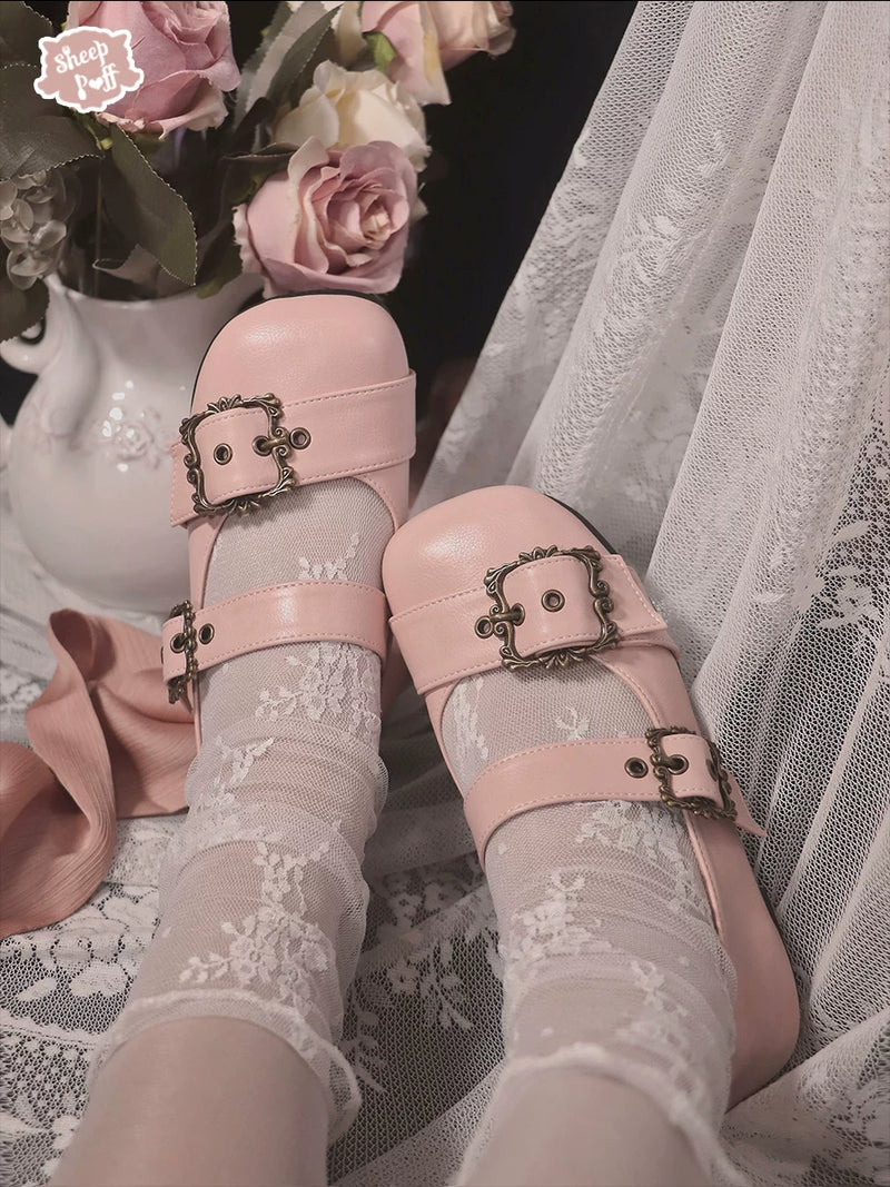 sheeppuff Curly Sheep Mary Jane Shoes with Double Buckle