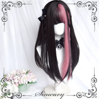 Sinwavy - Black Strawberry - Black and berry pink long straight wig - Black and berry pink colour-block
