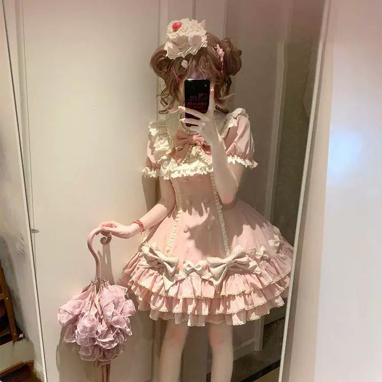 Sweetheart Dream Machine - Princess Cake - Short-sleeve OP dress with layered ruffles and bows