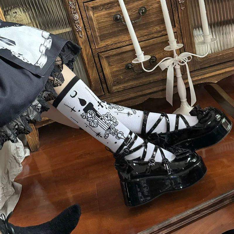 Milky Star Qiaoqiao - Gothic Candlestick - Gothic Candlestick Mid-Calf Socks with Lace Trim