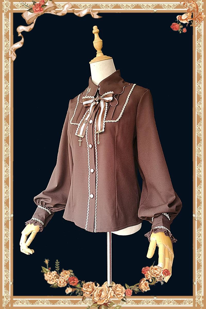 Infanta - Chocolate Drizzle - Embroidered Chiffon Blouse