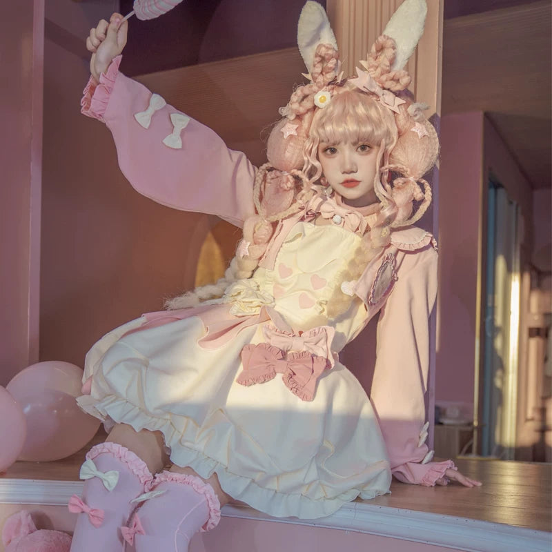 Leopard cat-themed fluffy OP dress by Lolita Fetch featuring cute, milky soft fabric, perfect for daily wear and adorable style.