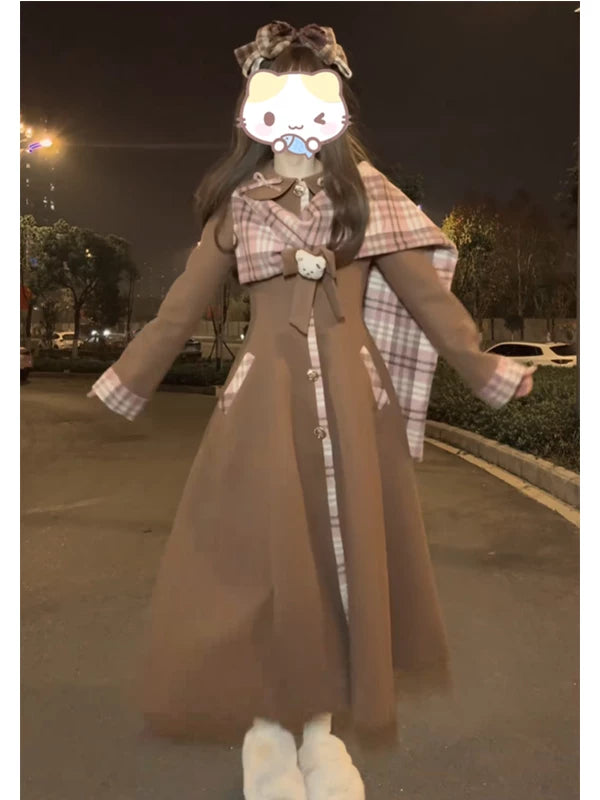 Creamy - White Moonlight Heiress - Mid-length coat with plaid collar and cuffs