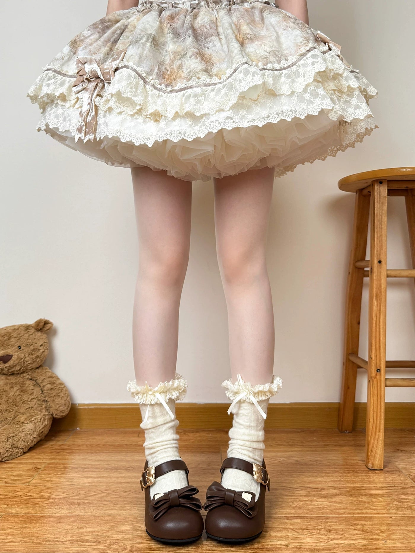 Chubby Bear Tales - Autumn Lace Collection - Wool Mid Calf Socks with Lace and Bow Options