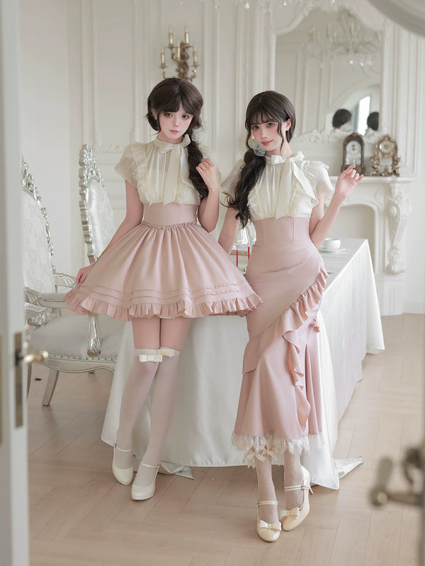 With PUJI - Chinai - Lolita OP Dress, Ruffle Trim & Boned Bodice Detail product view