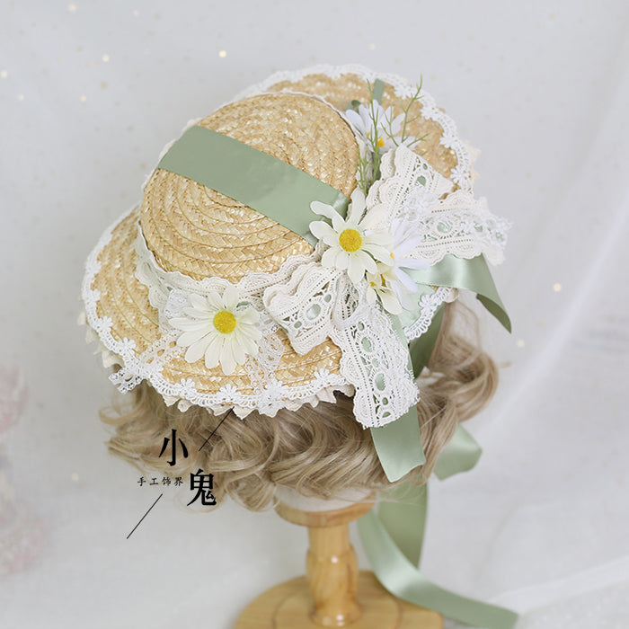 Xiaogui - Flower Lolita Tea Party Straw Hat - Headwear