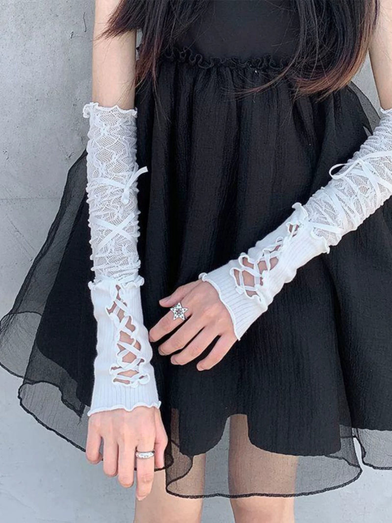 Independent Brand - Lace Arm Sleeves - Arm sleeves or gloves with lace and criss-cross ties