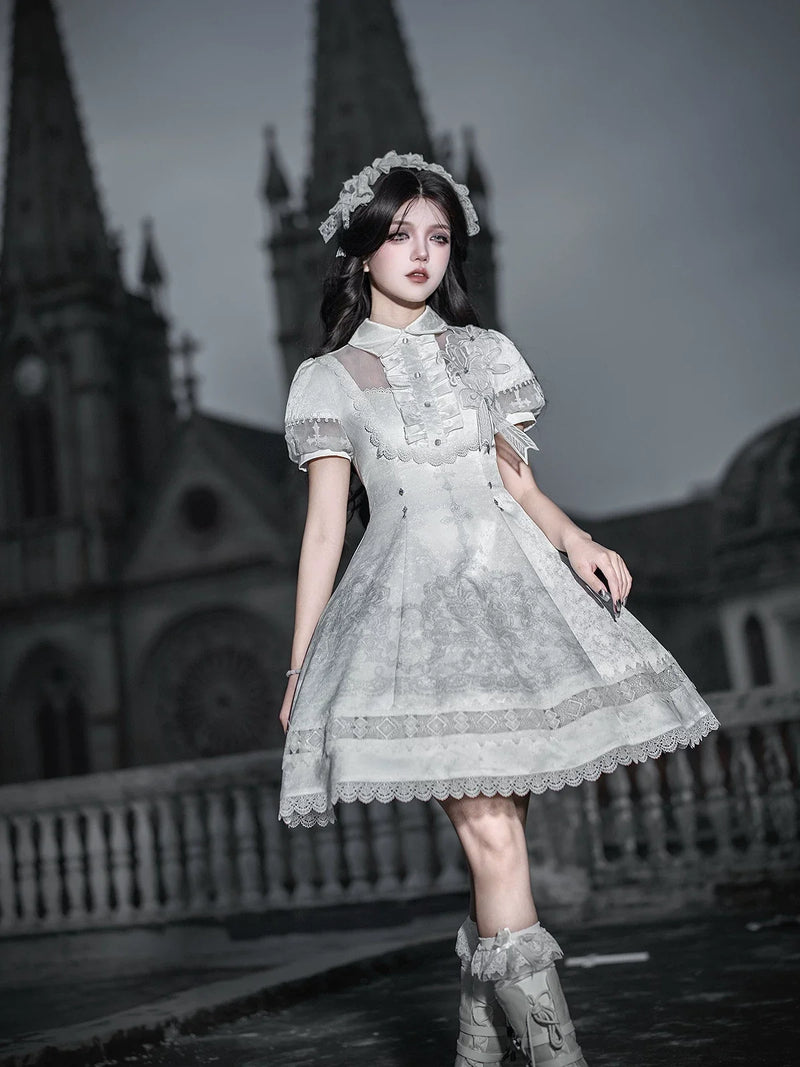 Letters from Unknown Star - White Classic Lolita Printed OP - Dress with Cross OP Dress