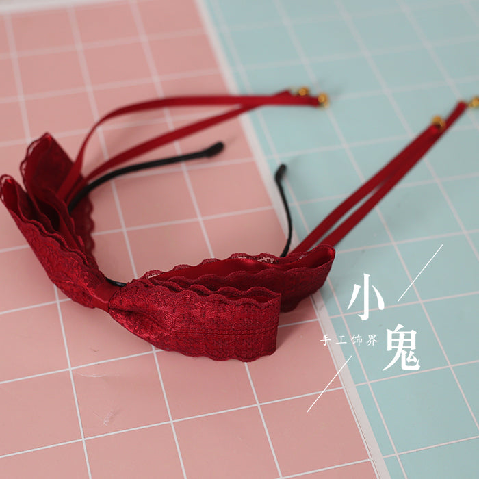 Xiaogui - Kawaii Lolita Bell KC Lace Bow Hair - Accessory Headwear