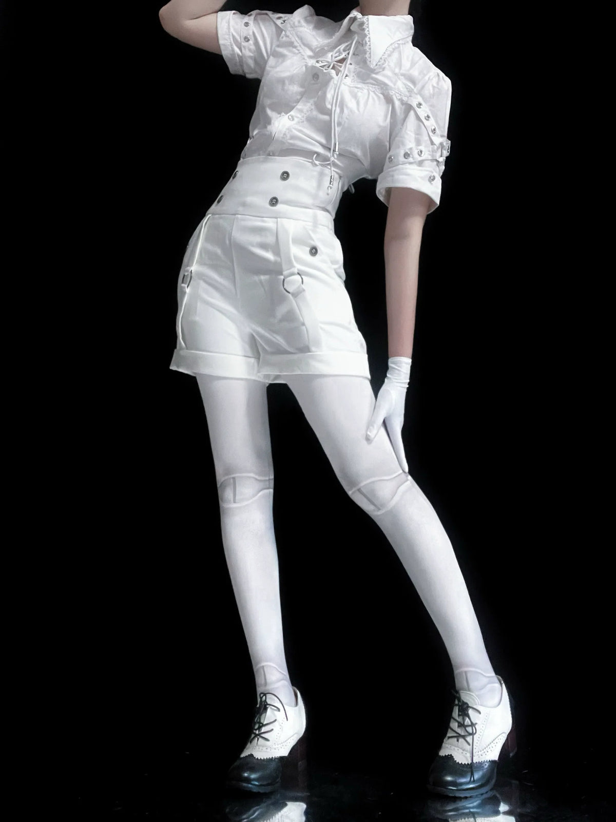 Gazing Galactic - Chest Cutout & Lace-Up - Ouji Lolita blouse with a prince-style lapel collar - product detail 6