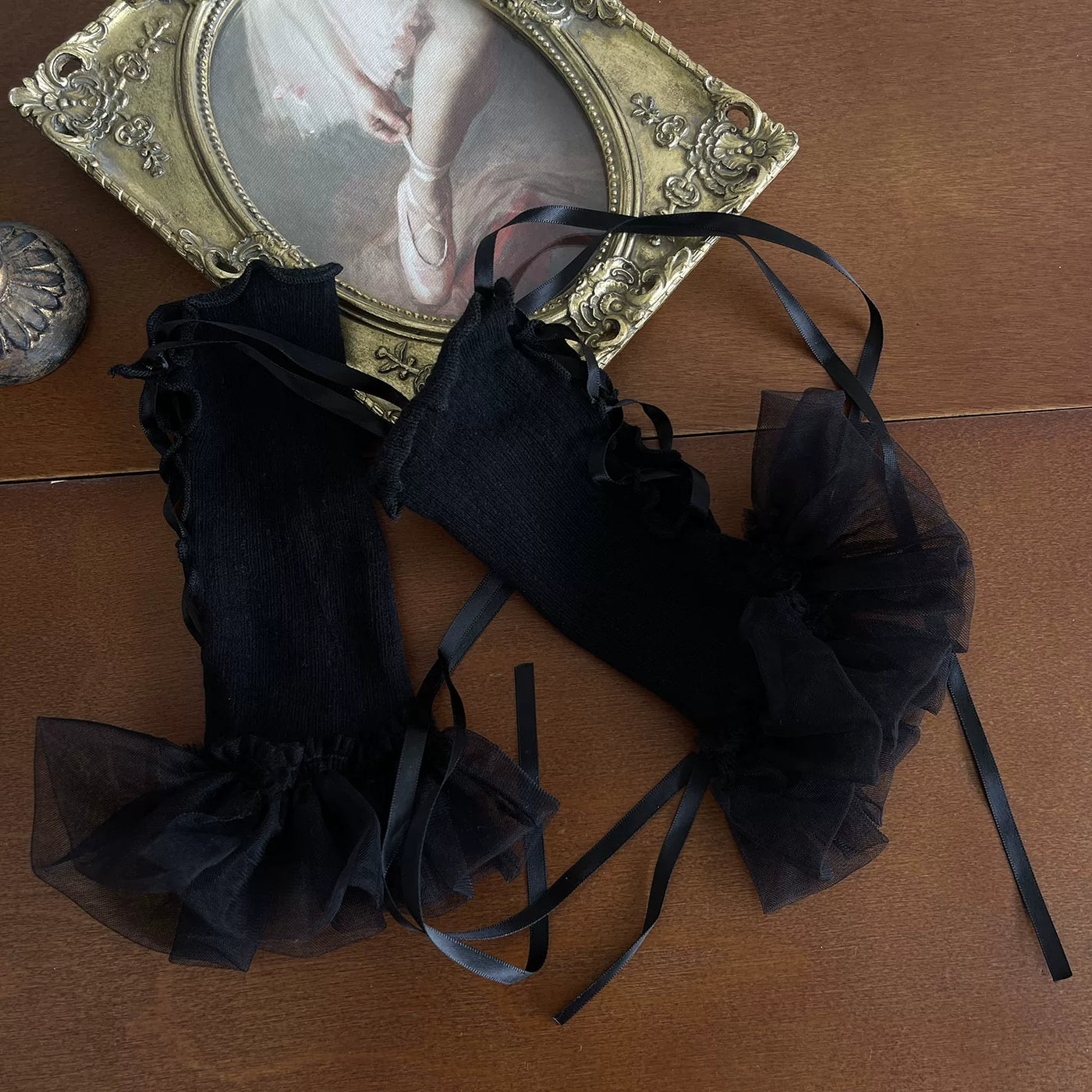 Sock Noble - Dark Gothic Layering - Lace socks with strap details