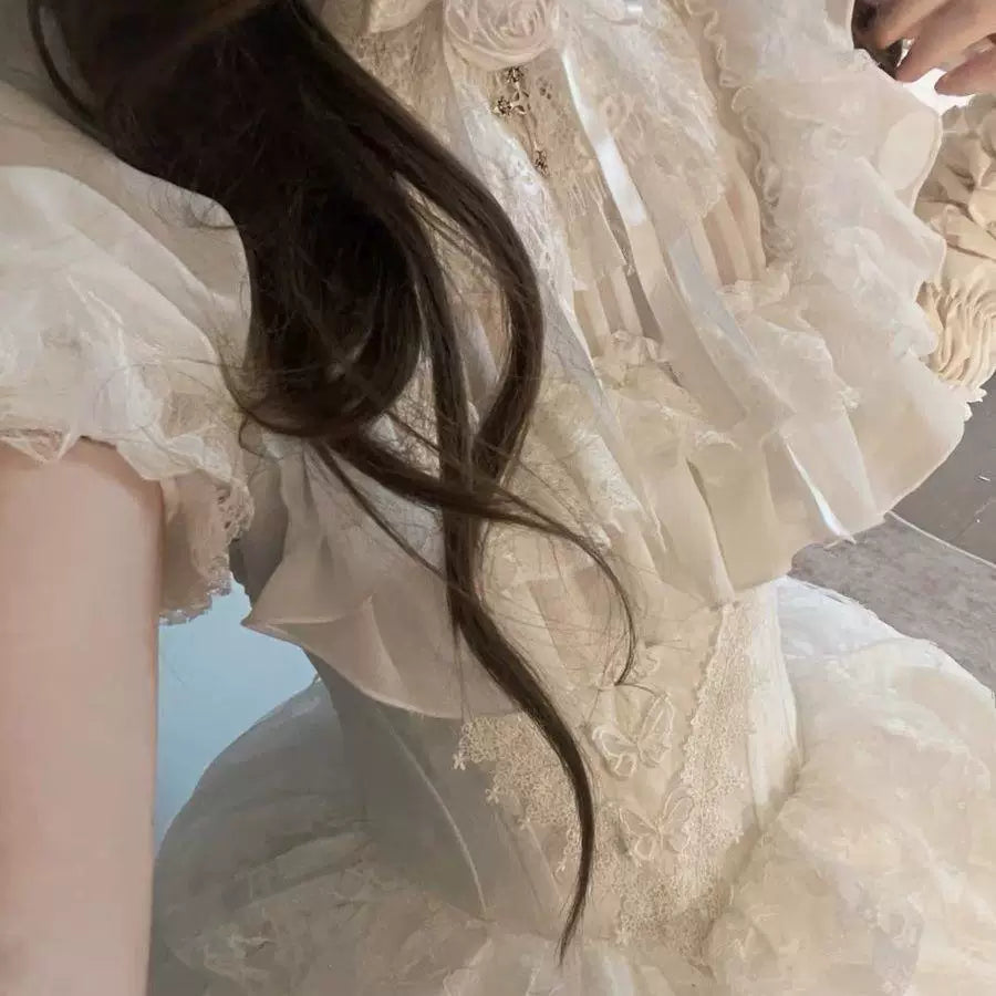 Sweetheart Dream Machine - Nightingale Girl - Gothic Lolita Blouse and Pull-Up Skirt Options with Layered Ruffles