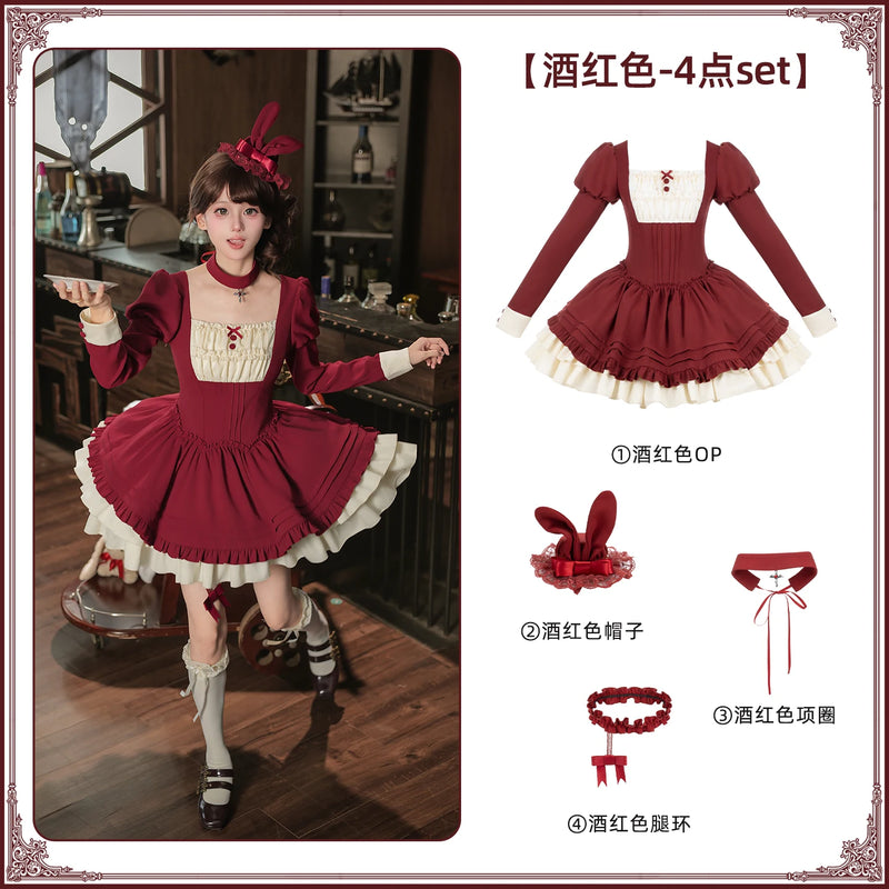 With PUJI - Lia - Classic Lolita OP Dress, Ruffle Trim & Square Neckline detail view 7