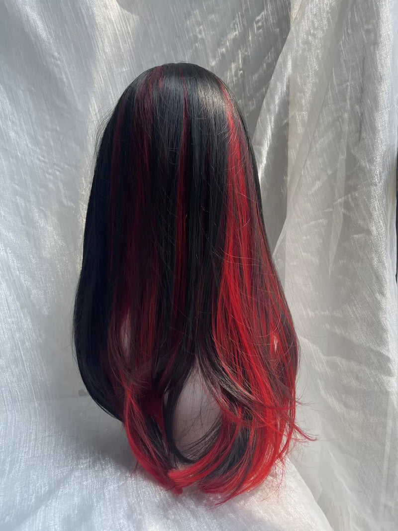 Kunkun Fish black and red highlighted long straight wig - view 4
