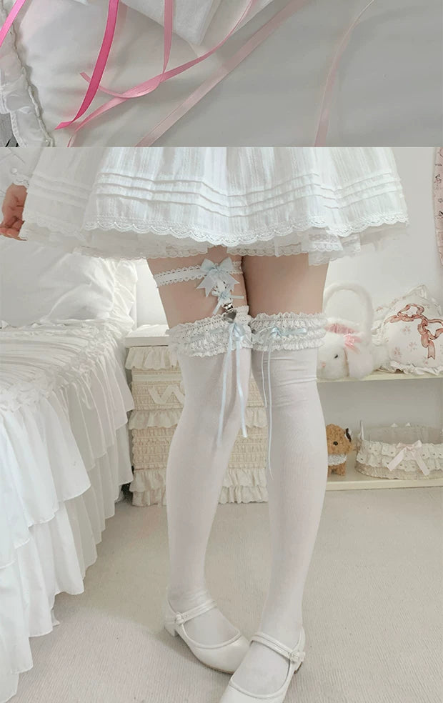 roji roji - Gentle Bow Lace - Cotton Socks with Lace Trim in Three Lengths