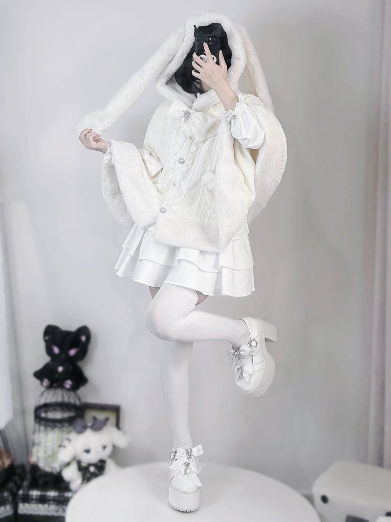 Virtual Heaven Bunny-Ear Bow & Pearl-Detail Cape — additional product view