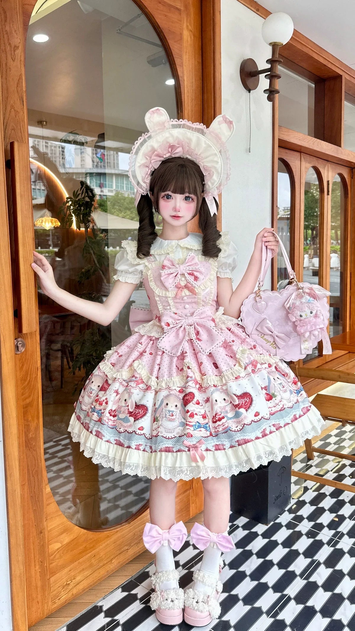Sweet Dreamland - Bunny Party - Sweet Lolita JSK Dress, Cute Bunny & Cake Print