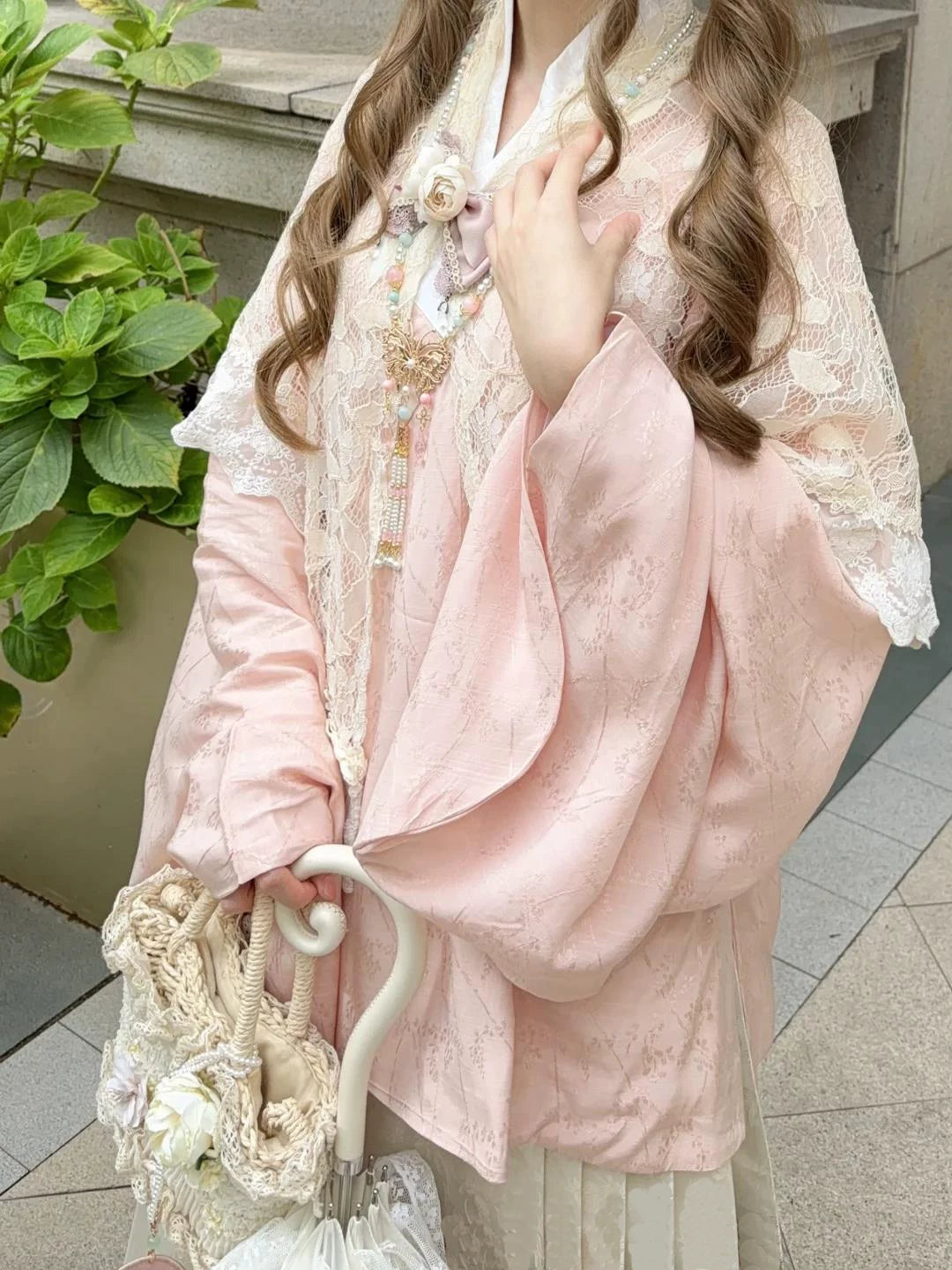 Creamy - Pink Han-Inspired - Lolita fashion set with printed mamian skirt hem