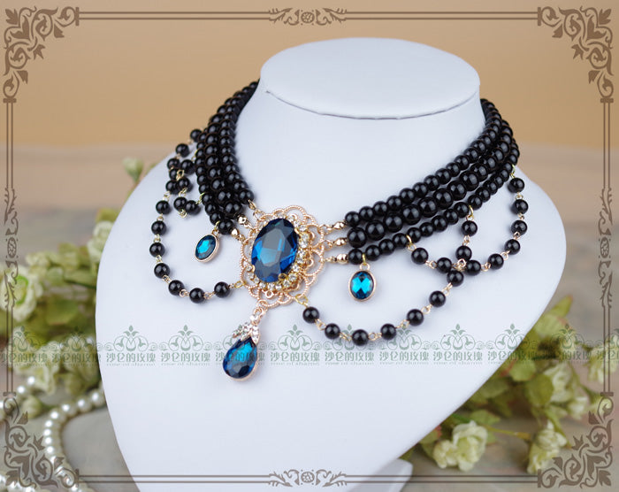 Rose of Sharon - Customized Lolita Pearl Necklace - with Gemstone Pendants Neckwear