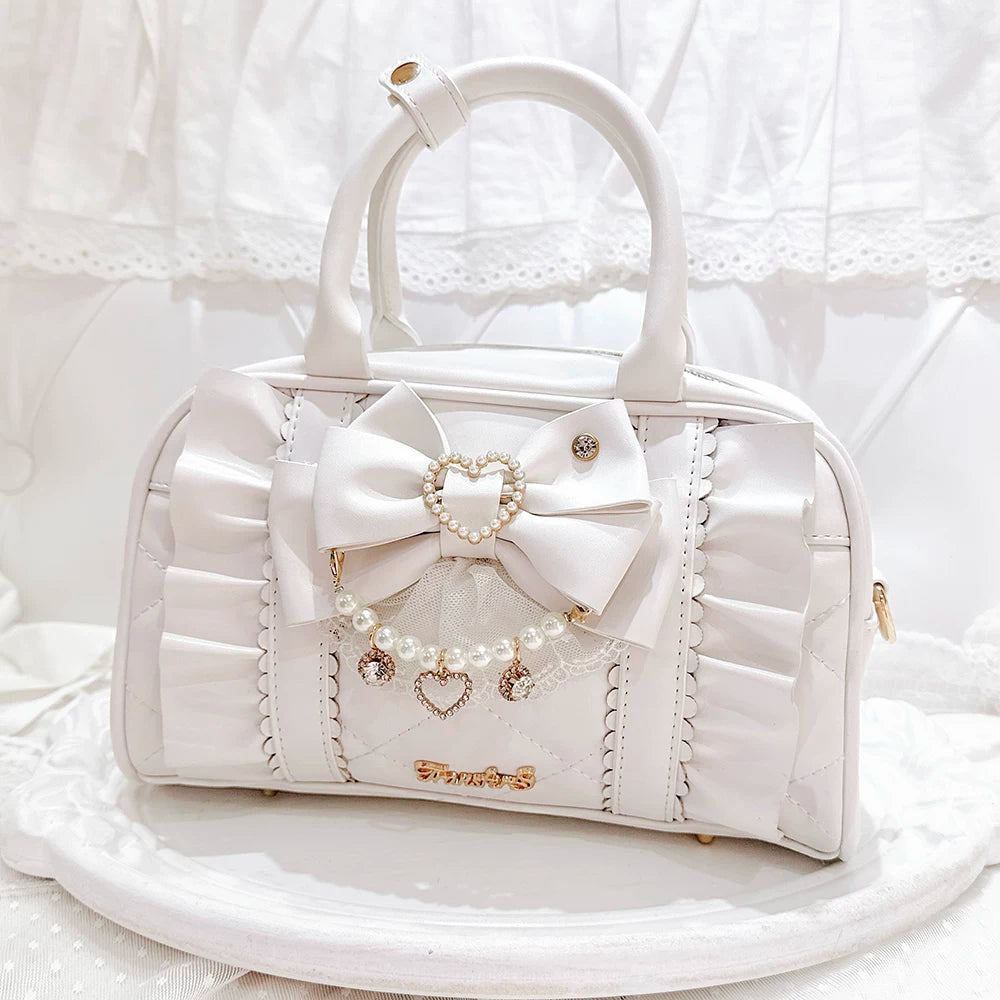 Transfer Student Showa Moonlight white medium lace-style 2-way Boston bag