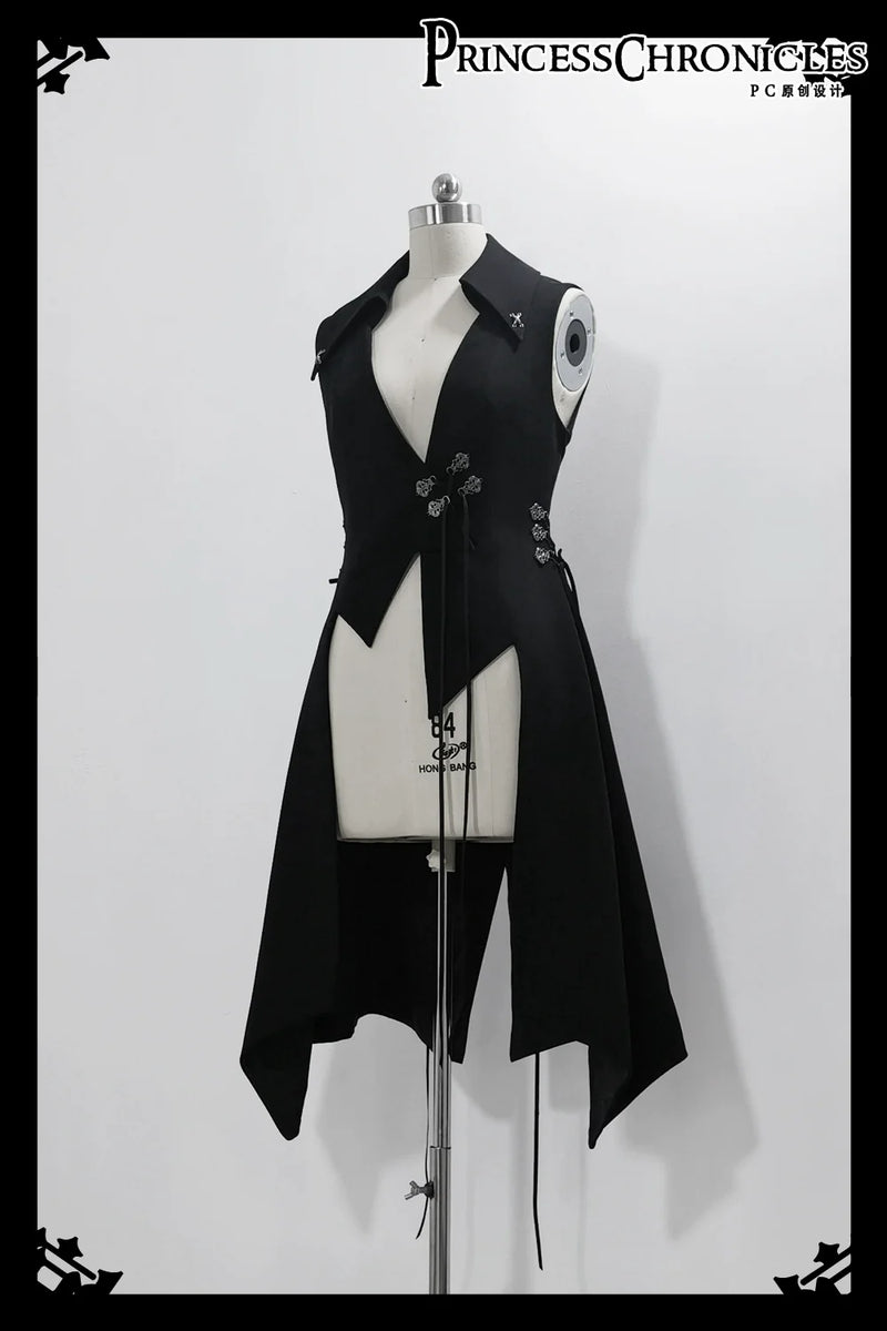 Princess Chronicles - Crimson Ash Zero - Ouji Lolita Vest Handsome Slim Long Black Vest