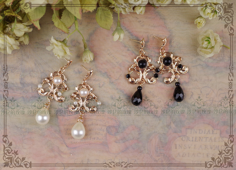 Rose of Sharon - French Lolita Baroque Vintage Pearl - Earrings Earrings