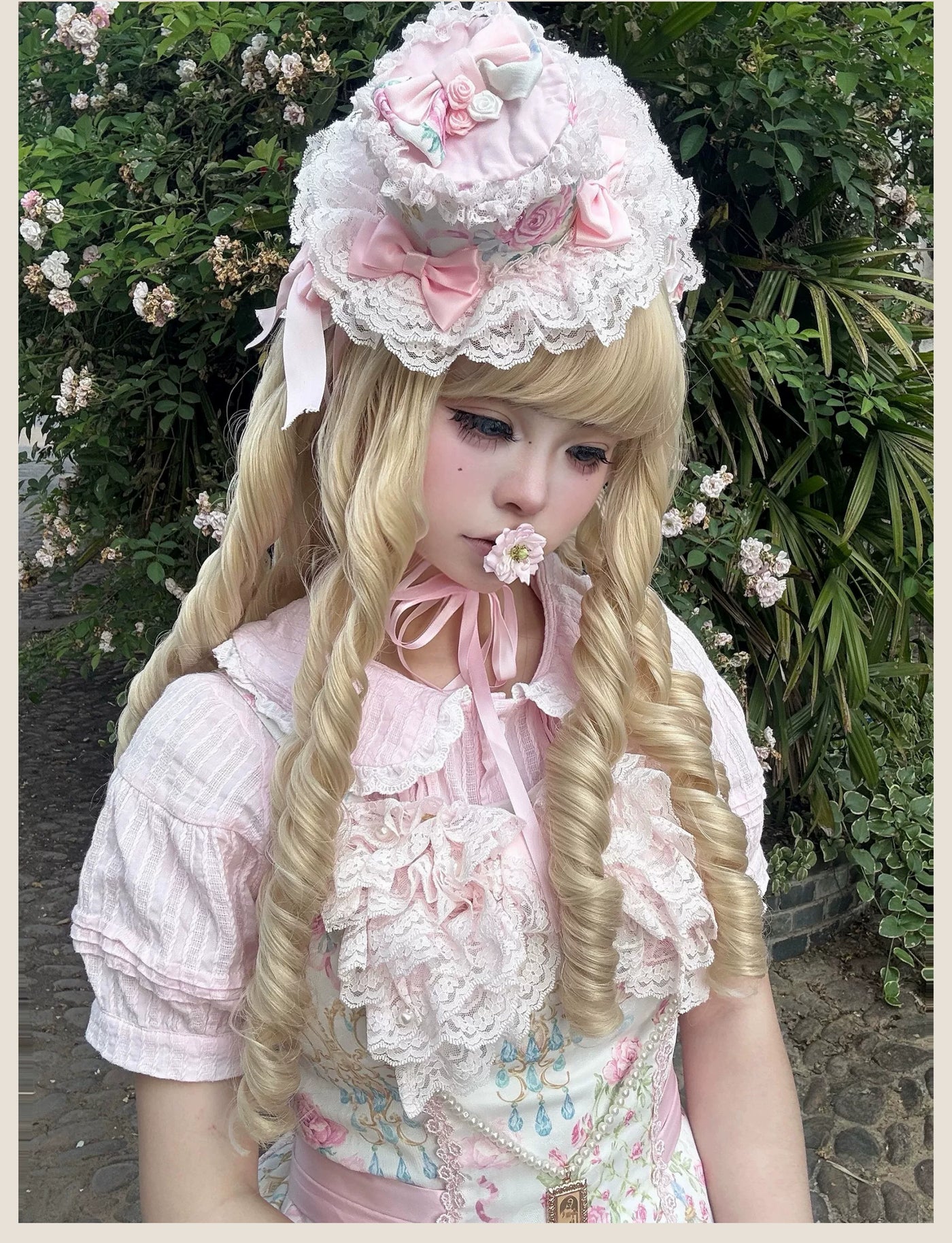 Tata Long Ear - Spring 2025 Floral Wall - Floral Print JSK Dress with Layered Lace Ruffles