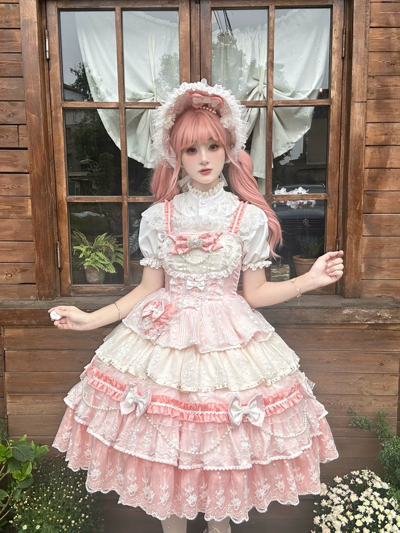 Hello Princess Lolita - Falling Cherry Blossoms - Plus-Size Bridal-Style Lolita Dress with Tiered Lace Skirt – detail view 3