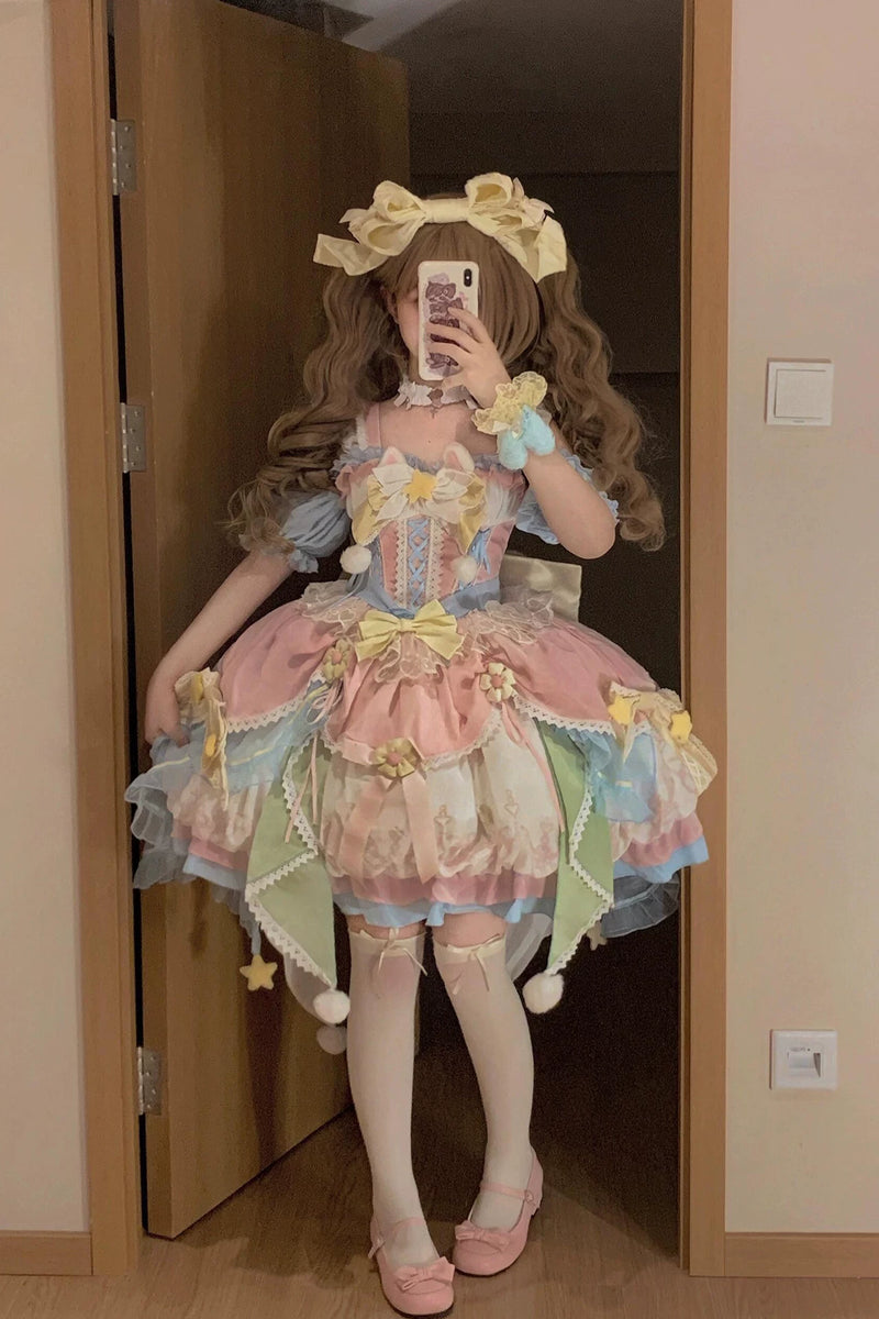 Bayi Girl - Magical Girl - Pink-and-Blue JSK with Layered Ruffles