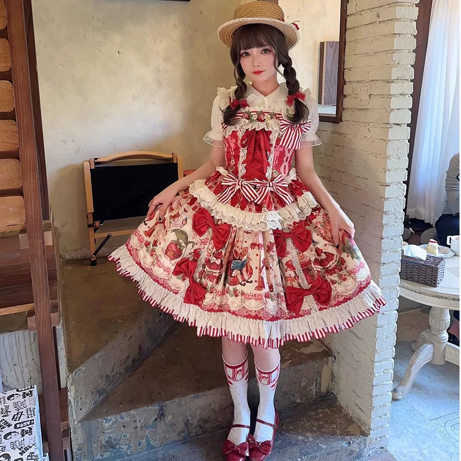 Fantasy Strawberry Garden - Sweet Lolita JSK Dress Set - detail view 2