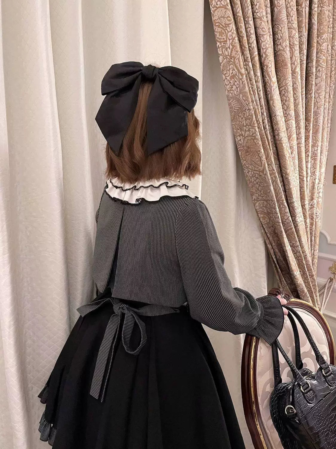 Sweetheart Dream Machine - Violet Serenade - Faux Two-Piece Long-Sleeve OP Dress with Ruffled Bib Front