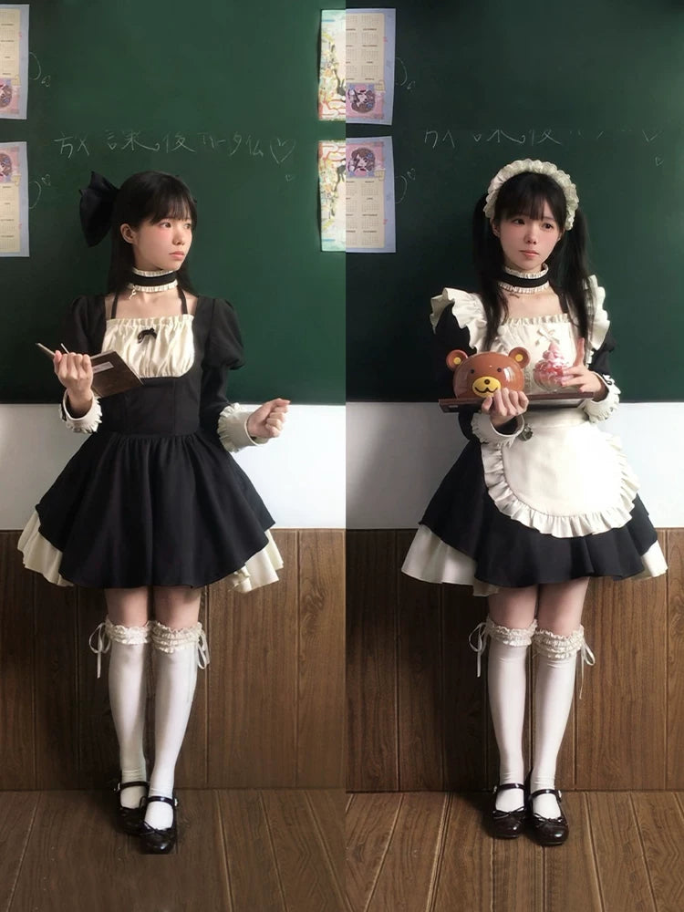 With PUJI - Suki - Maid Lolita OP Dress, Ruffle Trim & Square Neckline detail view 3