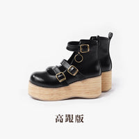 MODO - Triple Buckle High Platform - Retro Lolita Platform Shoes - 34 / Matte Black
