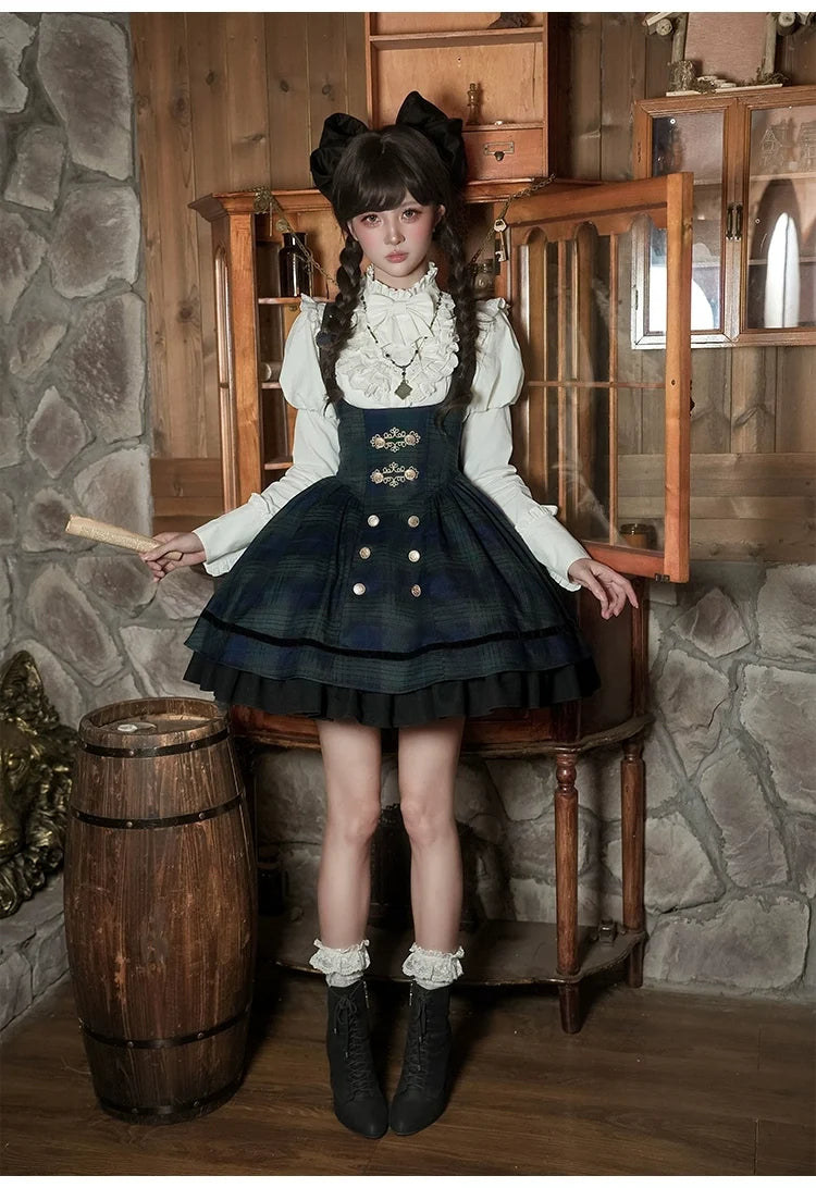 With PUJI - Berlin Souvenir - Plaid Preppy Style Lolita Bust Supporting JSK Outfit