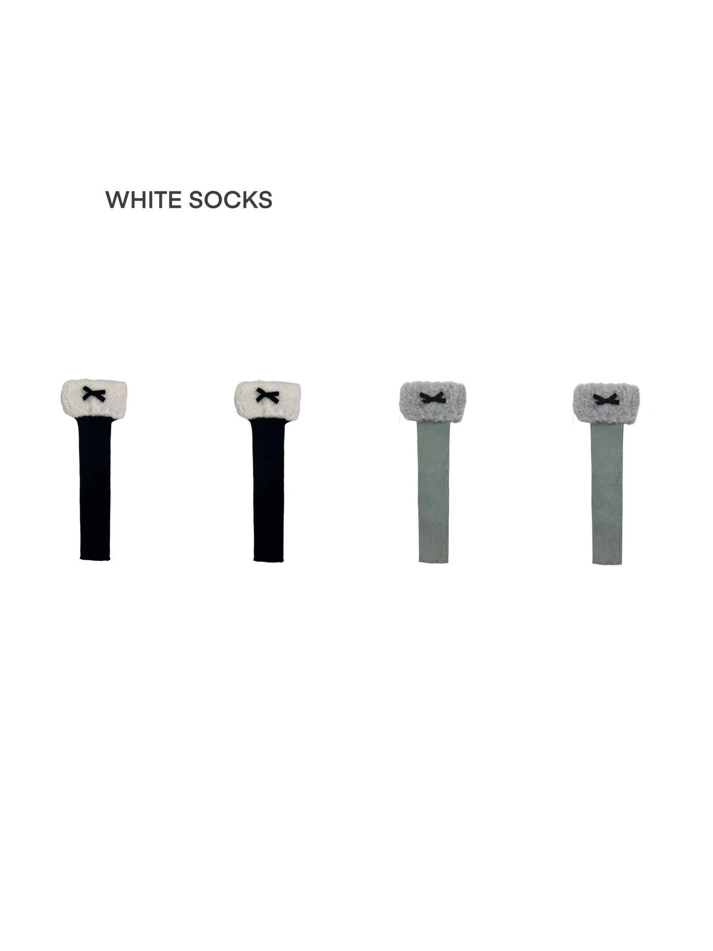 White Socks - Fleece Bow - Stirrup Knit Leg Warmers with Fleece Cuffs
