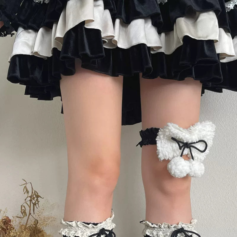 Sock Noble - Three Tier Pom Pom - Mid-Calf Socks with Three-Tier Lace Trim