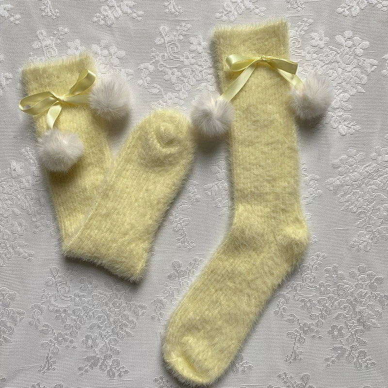 Sock Noble - Snowfield Pompom - Thick mid-calf slouch socks with pom-pom accents