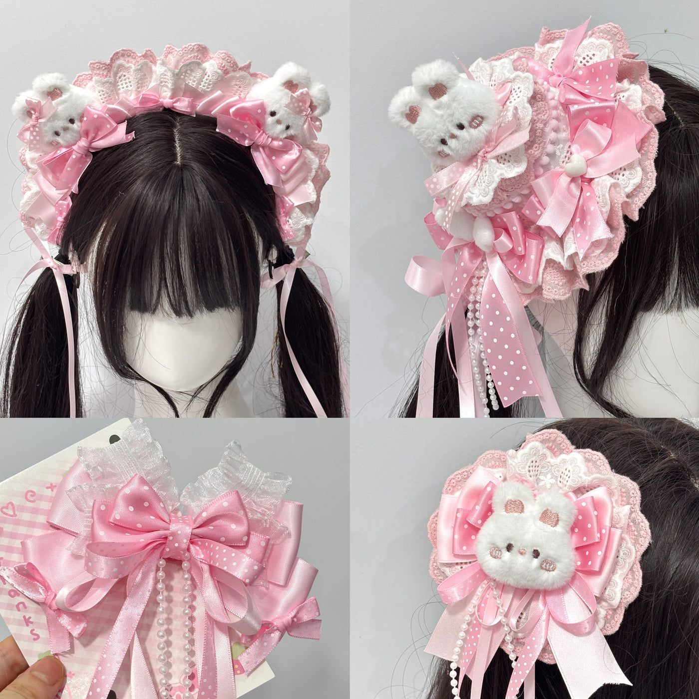 Cat Tart - Rabbit Girl - Small Top Hat or Side Hair Clip with Ribbon Bows