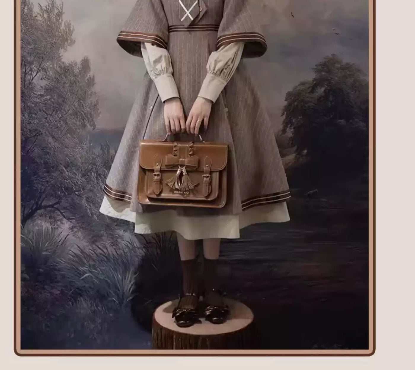 Baozi Pig - Detective Era - One-Piece Dress and Woolen Coat Set with Pinstripes